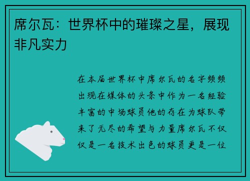 席尔瓦：世界杯中的璀璨之星，展现非凡实力